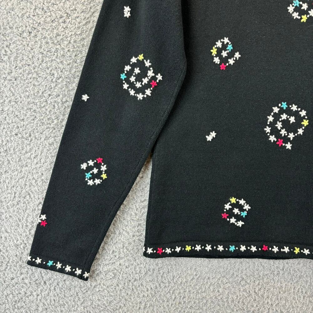 Vintage Talbots Embroidered Cardigan Small 90s Black Sweater Floral Allover - Picture 10 of 12